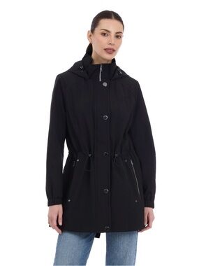 Women's Black Hooded Drawstring REI Trench Coat